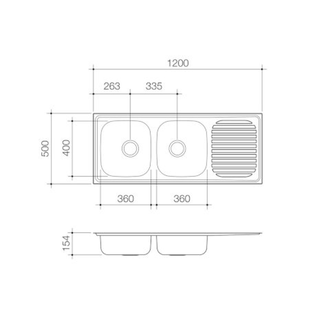 Stylus Radiant 1200mm 1.75 End Bowl Sink R175-Mk2 1Th Right Hand