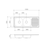 Stylus Radiant 1200mm 1.75 End Bowl Sink R175-Mk2 1Th Right Hand