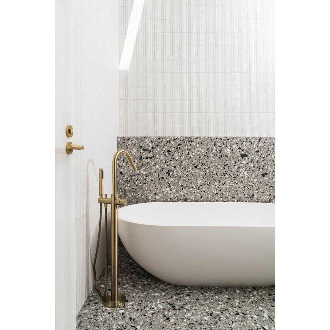 Meir Round Freestanding Bath Spout And Hand Shower - Tiger Bronze