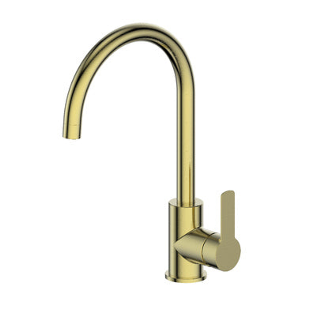 Greens Astro II Gooseneck Sink Mixer - Brushed Brass