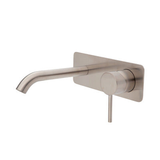 Fienza Kaya Basin/Bath Wall Mixer Set Soft Square Plates 160mm Outlet - Brushed Nickel/Brushed Nickel