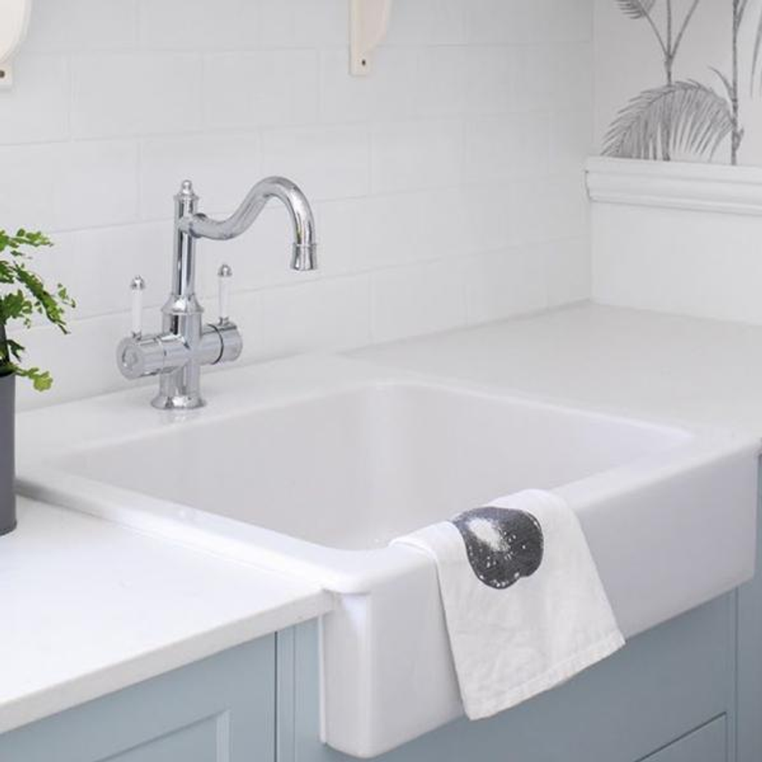 Nostalgia Twin Handle Sink Phoenix Mixer 220mm Shepherds Crook - Chrome/White