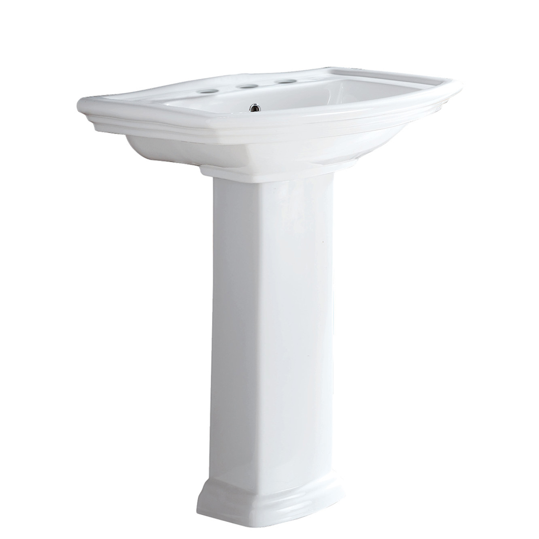 Fienza Washington 560 Wall Basin With Pedestal 560X420Mm 3 Tap Hole White