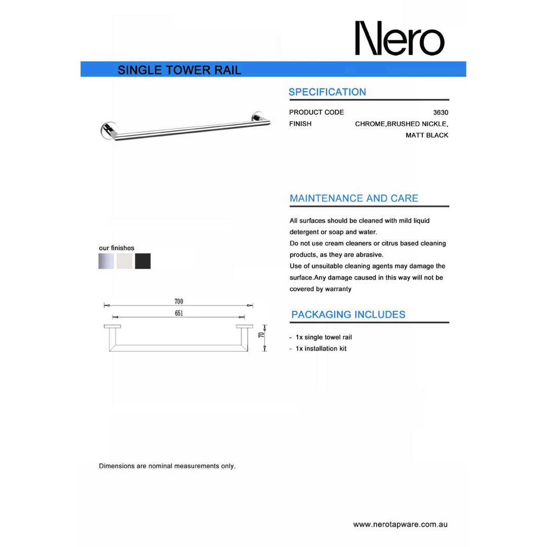 Nero Dolce 700Mm Single Towel Rail - Chrome