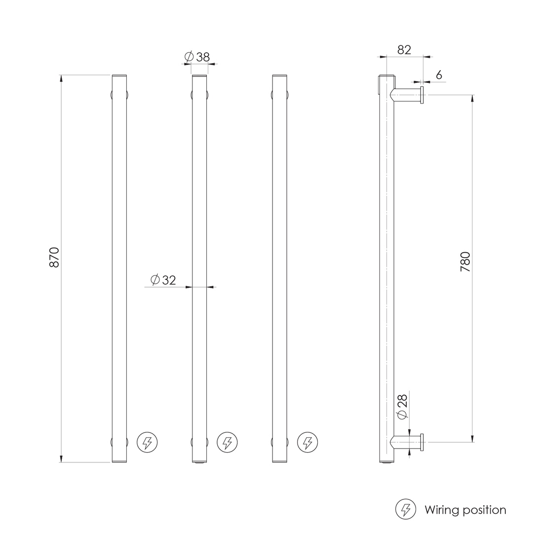 Phoenix Phoenix Heated Triple Towel Rail Round 800Mm - Brushed Bronze