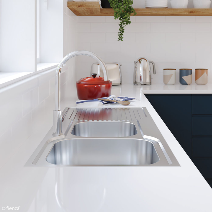 Fienza Tiva 1080 1.75 Kitchen Sink with Drainer -  Left Bowl