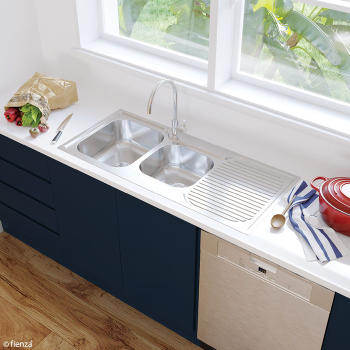 Fienza Tiva 1080 1.75 Kitchen Sink with Drainer -  Left Bowl