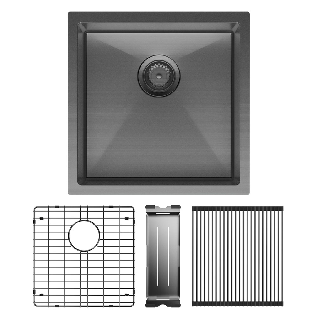 Fienza Hana 32L Single Kitchen Sink Kit - PVD Carbon Metal