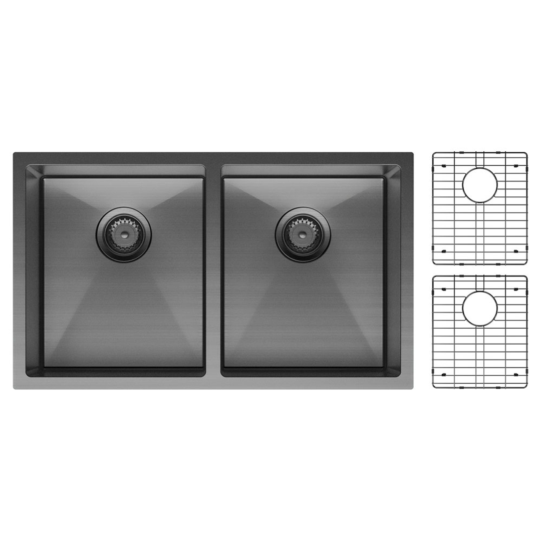 Fienza Hana 27L/27L Double Kitchen Sink - PVD Carbon Metal