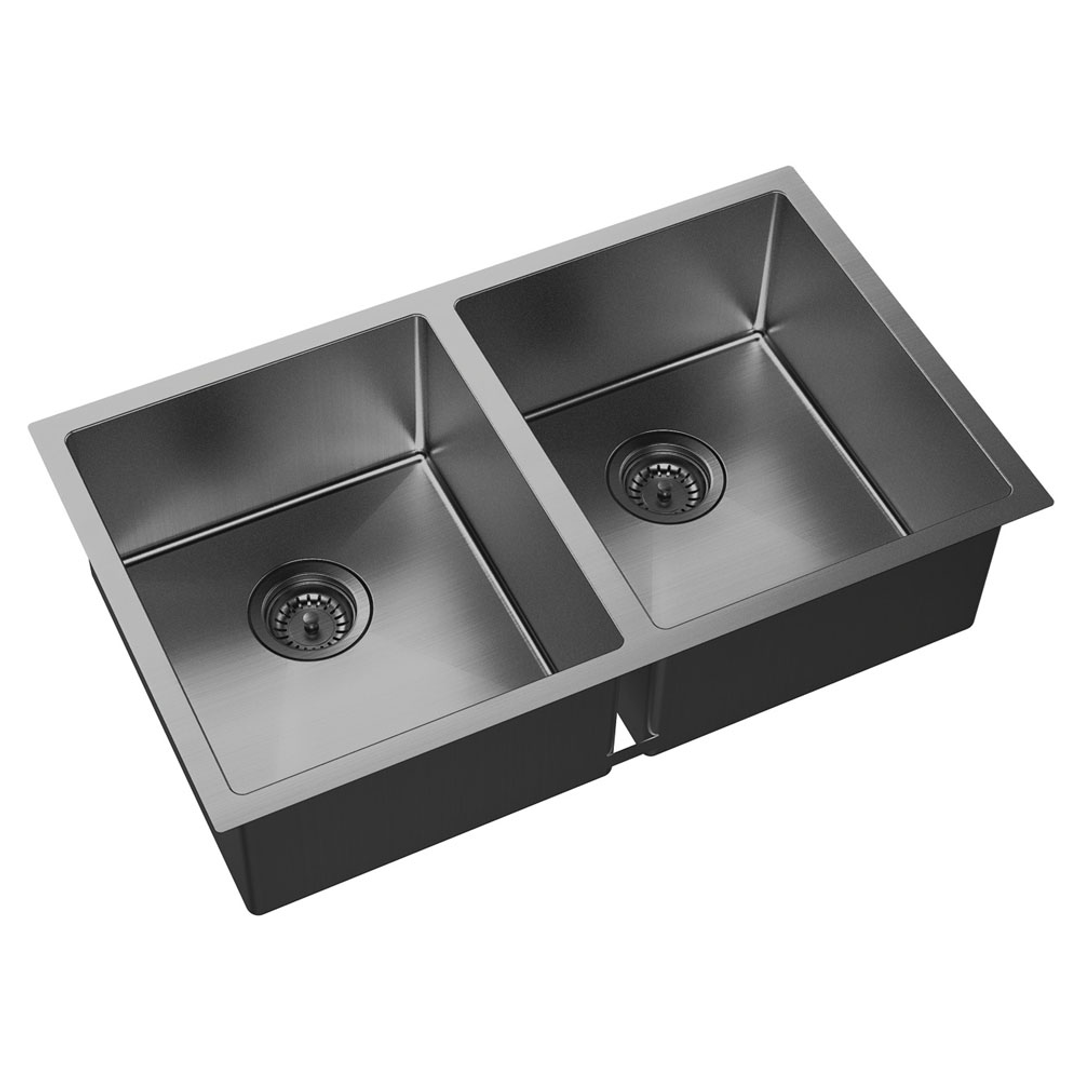 Hana 27L/27L Double Fienza Kitchen Sink - PVD Carbon Metal