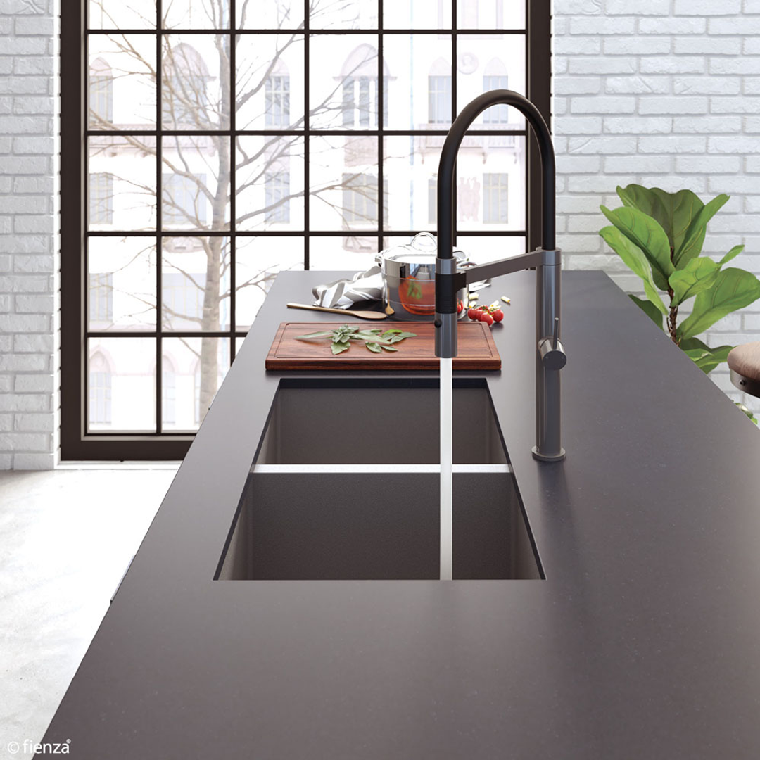 Hana 27L/27L Double Fienza Kitchen Sink - PVD Carbon Metal