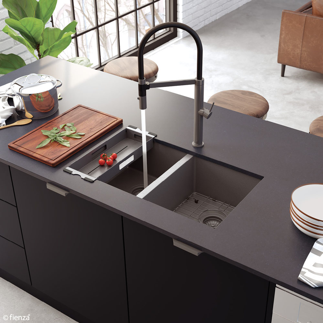 Fienza Hana 27L/27L Double Kitchen Sink - PVD Carbon Metal