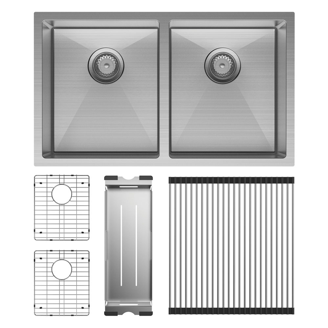 Hana 27L/27L Double Fienza Kitchen Sink Kit - Stainless Steel