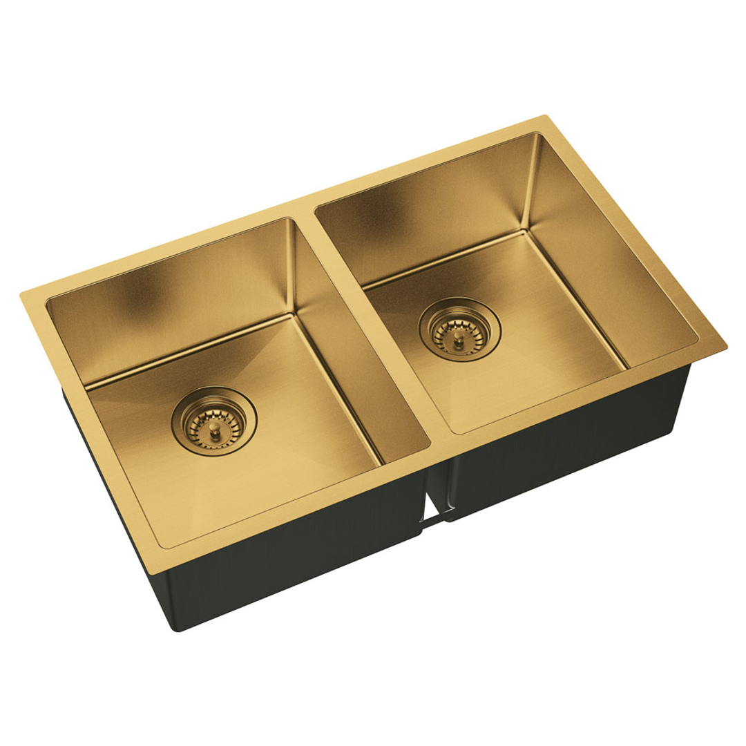 Hana 27L/27L Double Fienza Kitchen Sink - PVD Rugged Brass