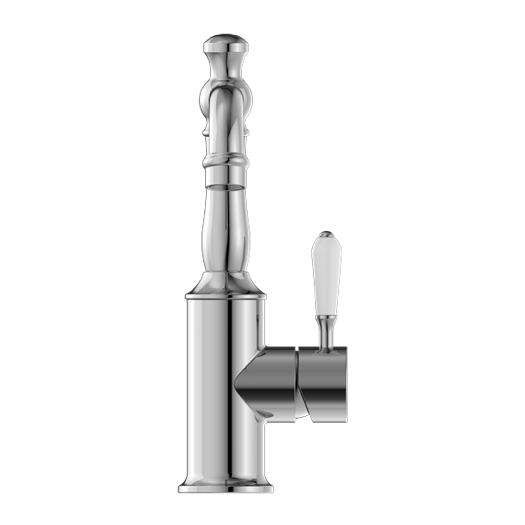 Nero York Basin Mixer With White Porcelain Handle - Chrome