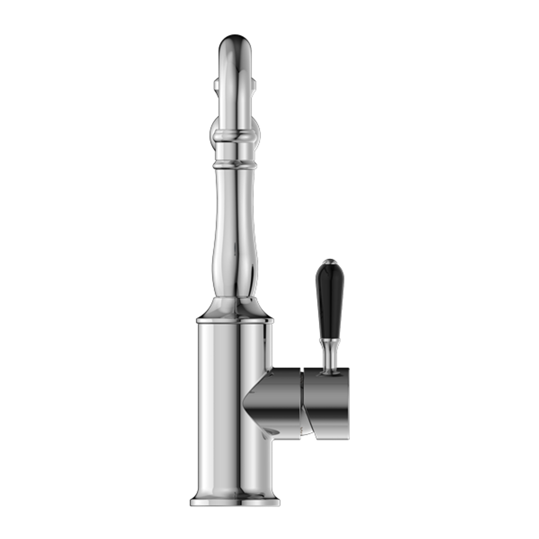 Nero York Kitchen Mixer Hook Spout With Black Porcelain Lever - Chrome