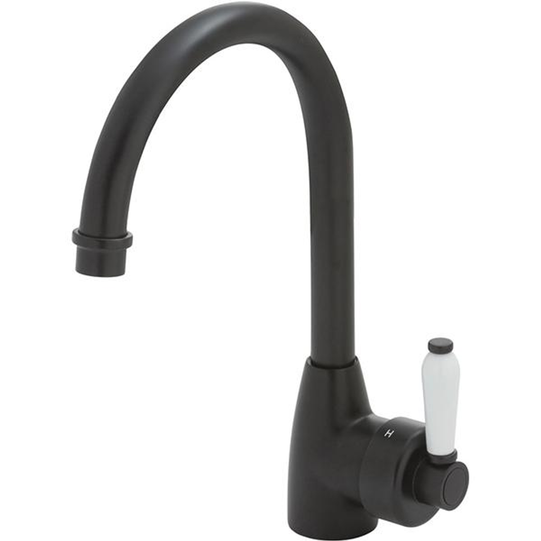 Fienza Eleanor Gooseneck Kitchen Sink Mixer - Matte Black/Ceramic