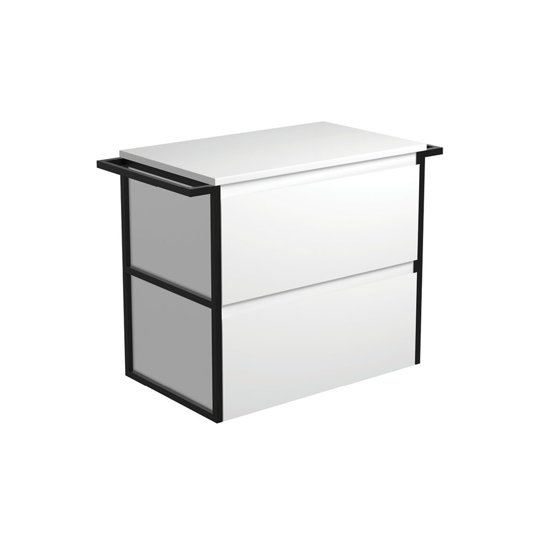 Fienza Amato 750 Cabinet Matte White Wall Hung Matte Black Towel Rails