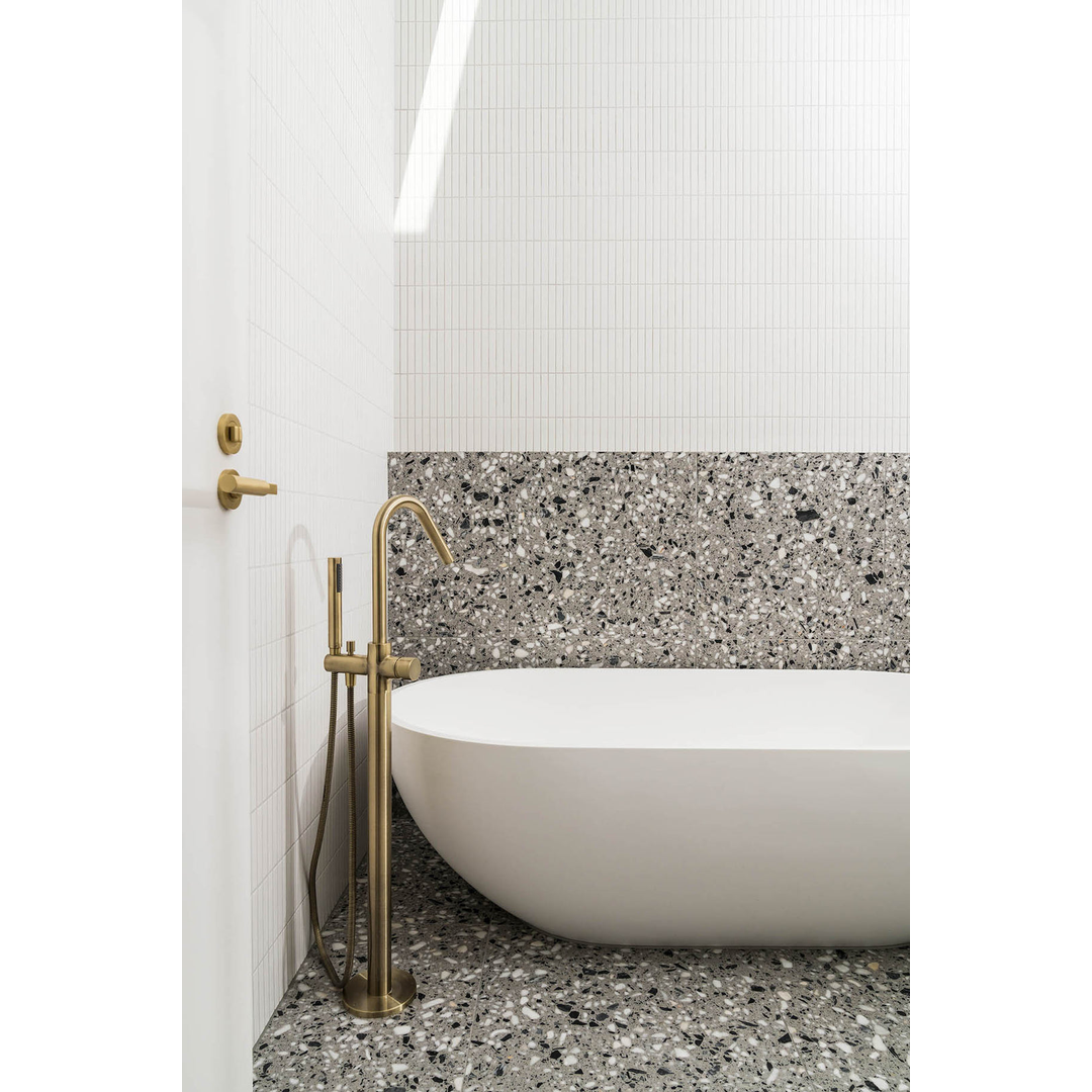 Meir Round Pinless Freestanding Bath Spout And Hand Shower - Tiger Bronze
