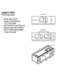 Aspire Unity II 1500 S/Bowl Vanity W/Hung China Top - White 1 Tap Hole