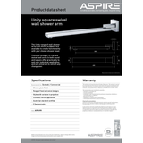 Aspire Unity Shower Wall Arm Swivel Square - Chrome
