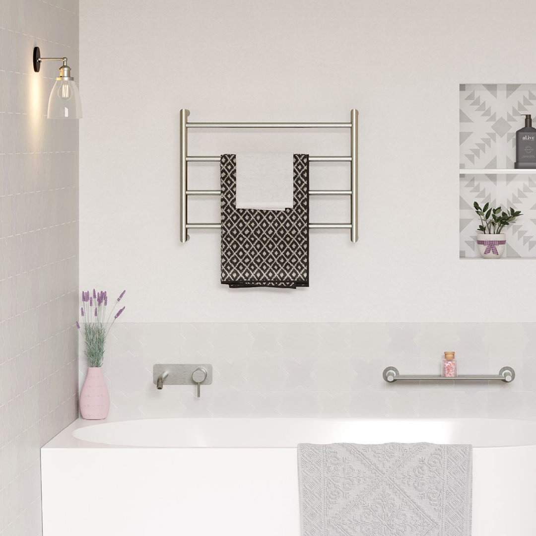 Fienza Kaya Round Heated Towel Rail 6045 4 Bars 600X450X100mm - Brushed Nickel