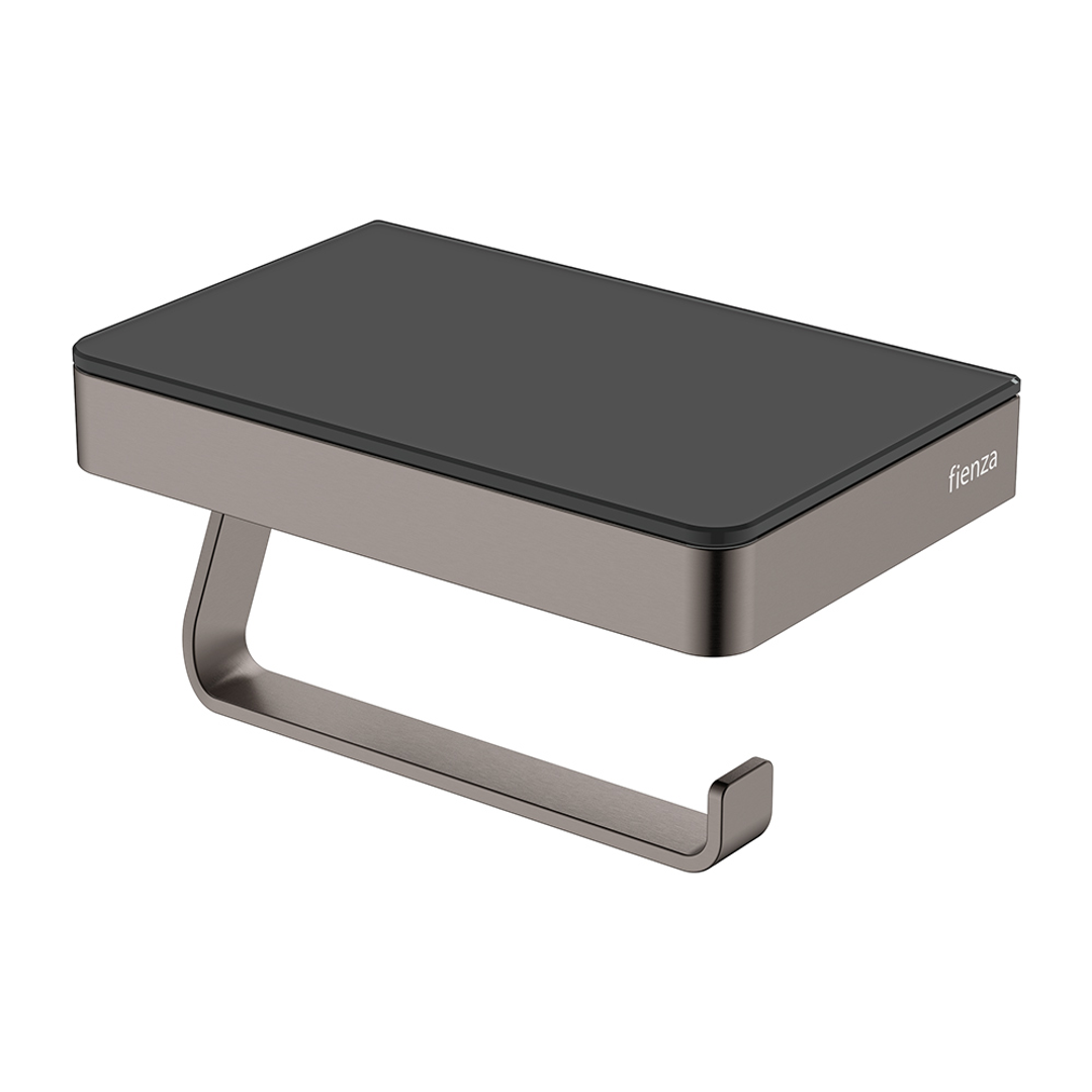 Fienza Tono Toilet Roll Holder With Glass Shelf Sus308 - Gunmetal/Black