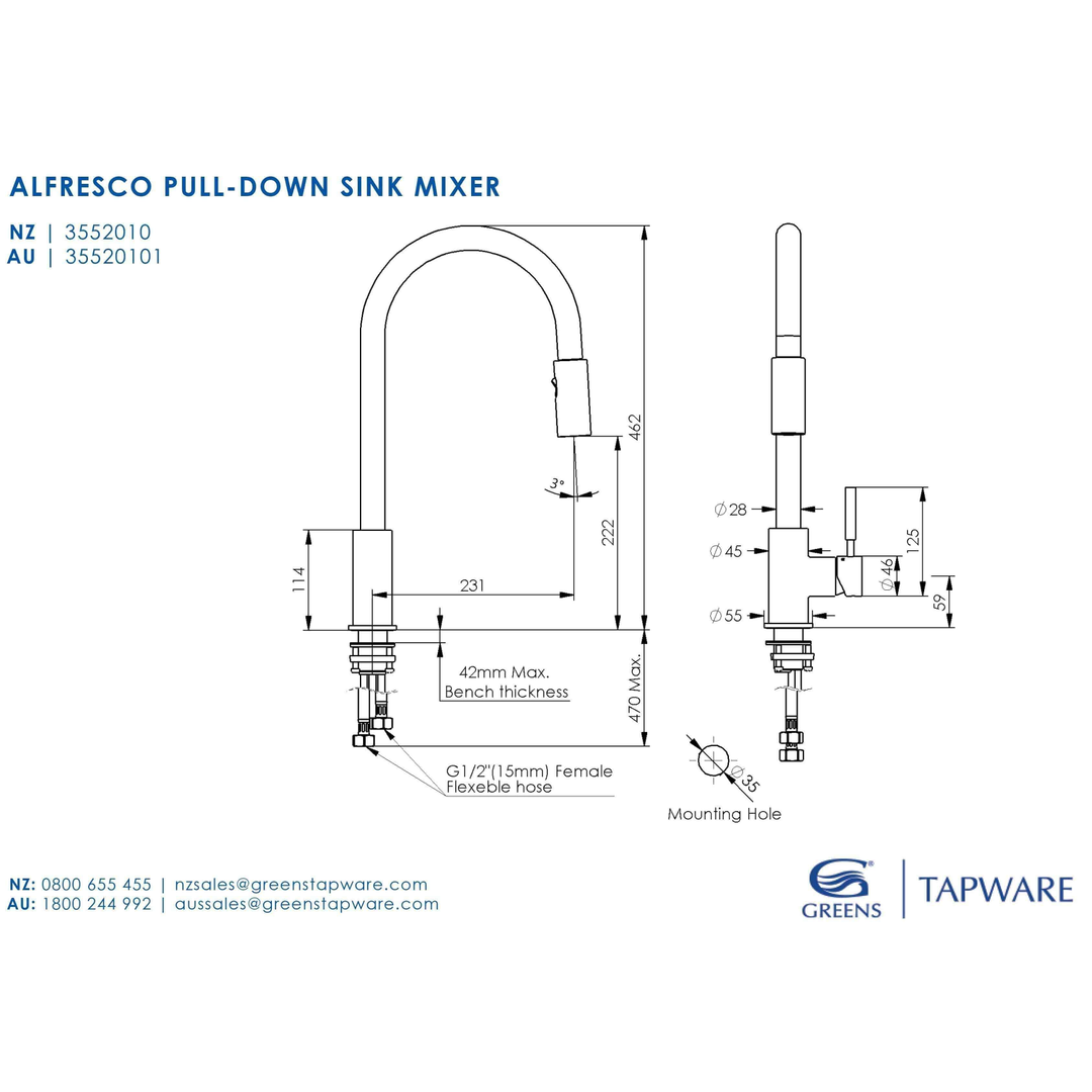 Greens Alfresco Pull Down Sink Mixer S/Steel