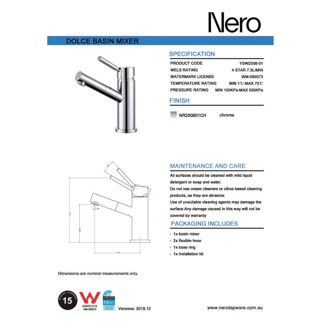 Dolce Basin Nero Mixer Angel Spout Shower - Chrome