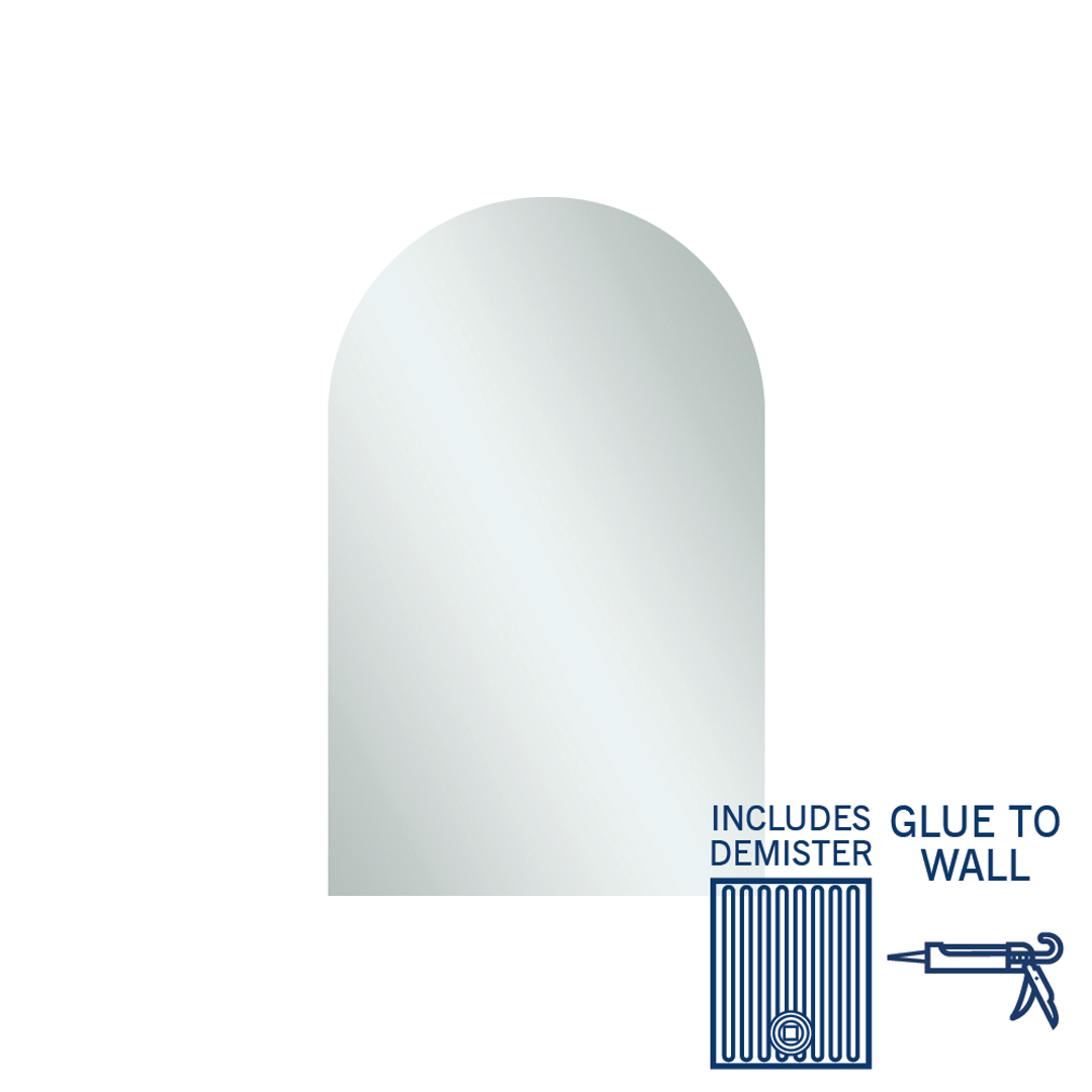 Thermogroup Aspen Polished Edge Arch Mirror 500x800mm - Glue to Wall and Demister
