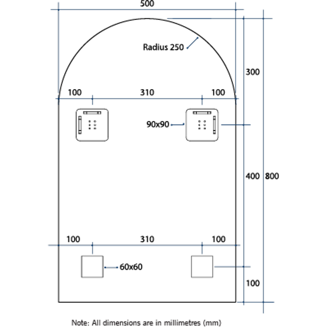 Thermogroup Aspen Polished Edge Arch Mirror 500x800mm - Hangers
