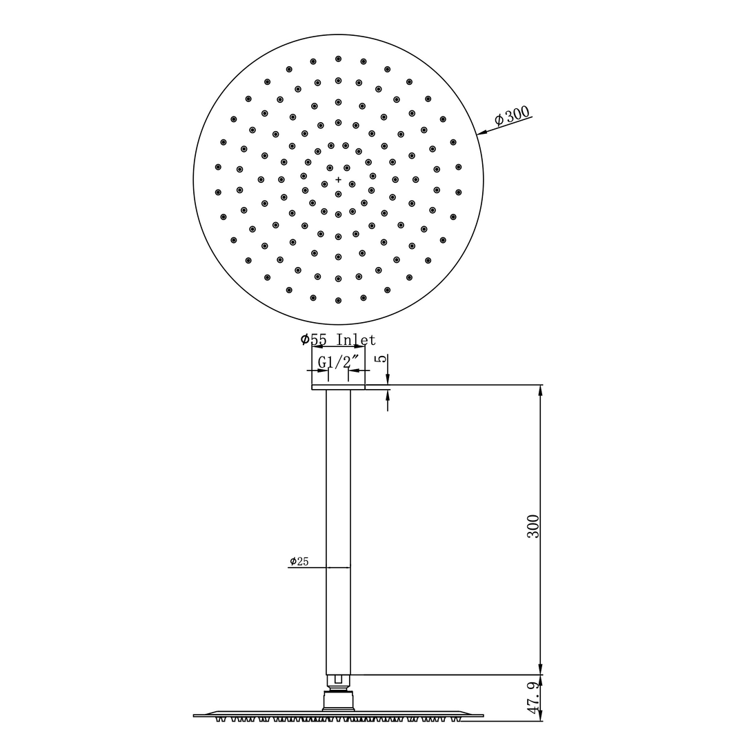 Aspire Air 300mm Shower Ceiling Arm - Brushed Brass
