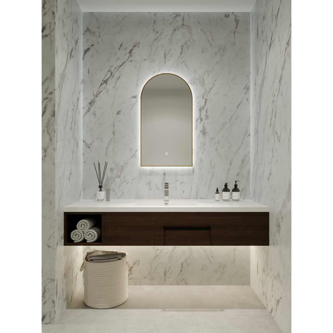 A Series Arch Backlit Remer Mirror - Baltic Brass Frame