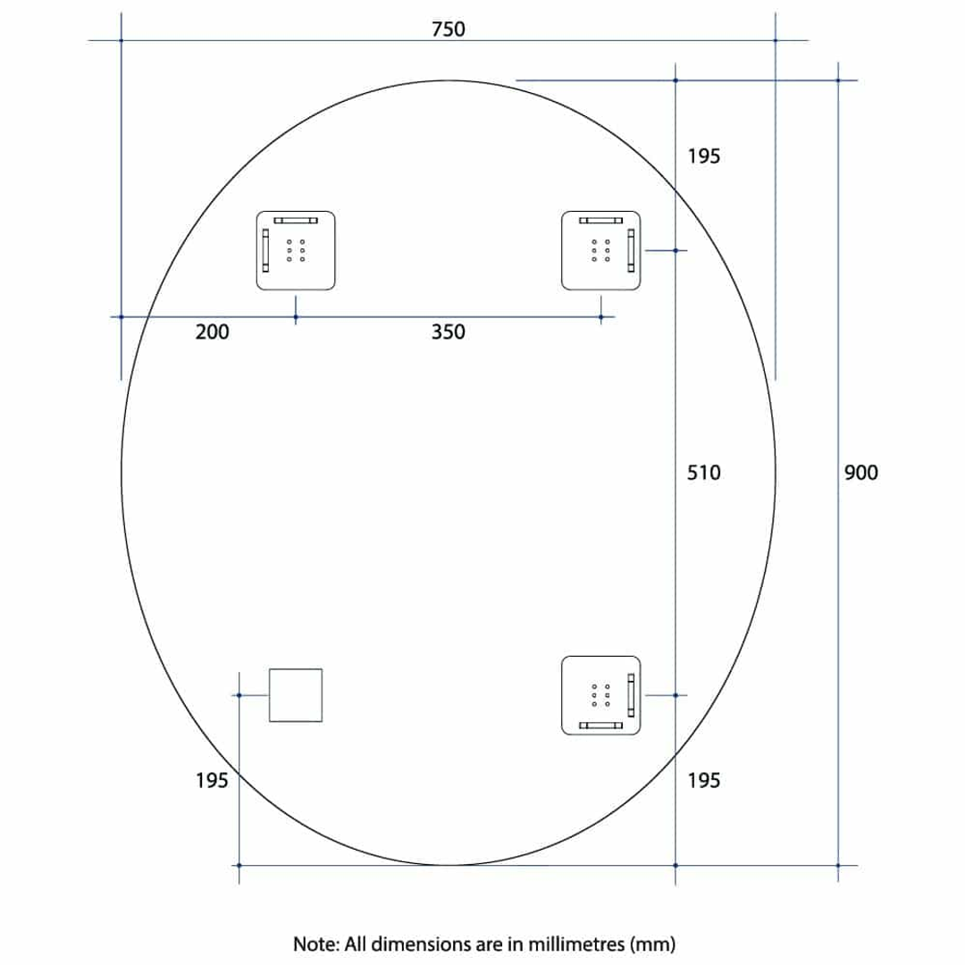 Thermogroup Cody Polished Edge Oval Mirror 900x750mm - With Hangers