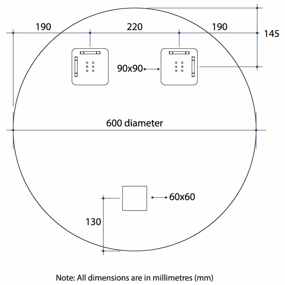 Thermogroup Kent 18mm Bevel Round Mirror 600mmØ - With Hangers
