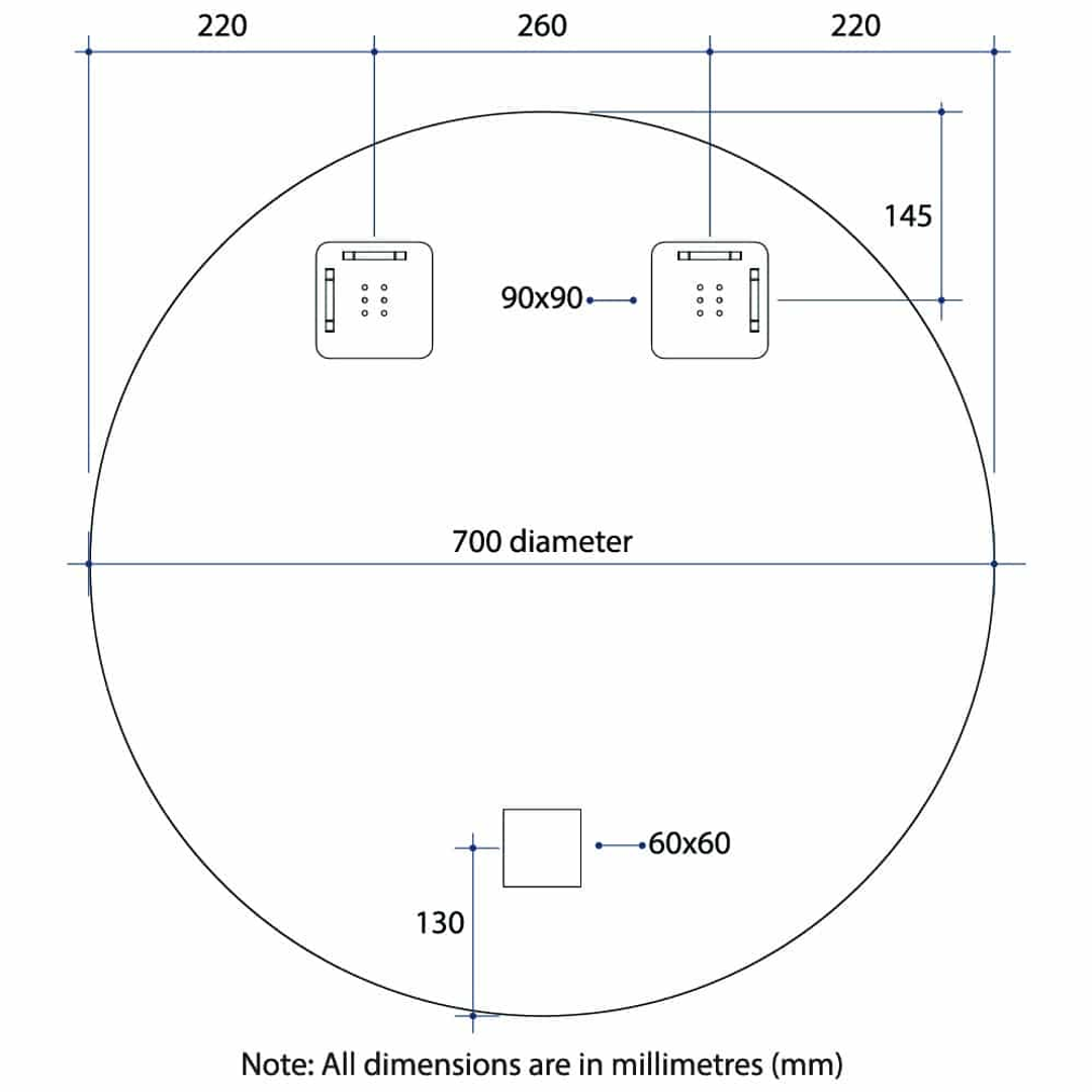 Thermogroup Kent 18mm Bevel Round Mirror 700mmØ - With Hangers