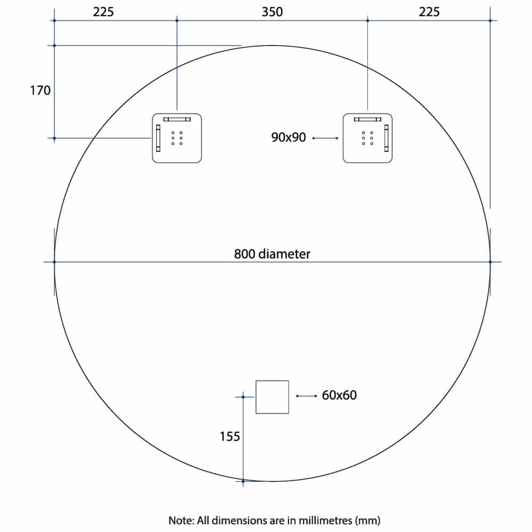 Thermogroup Kent 18mm Bevel Round Mirror 800mmØ - With Hangers