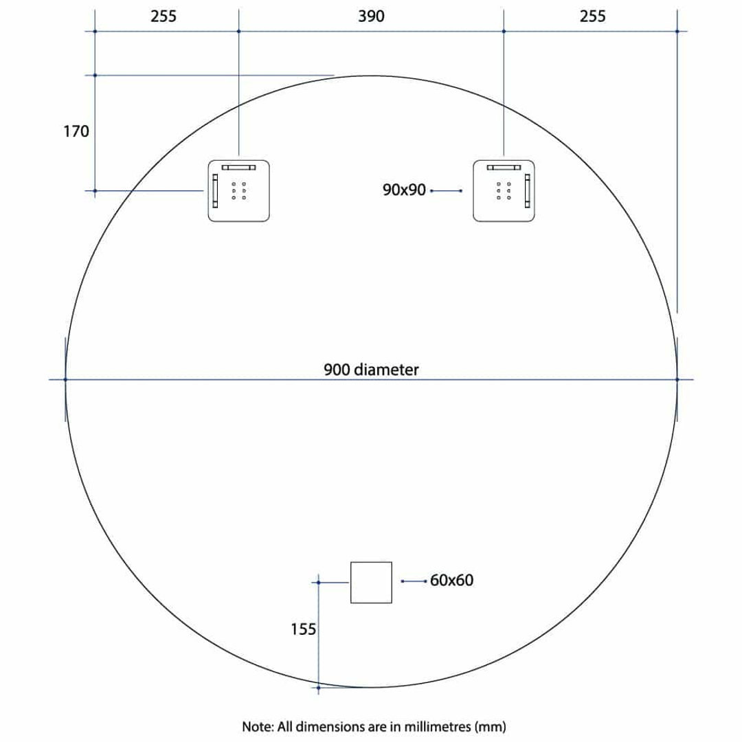 Thermogroup Kent 18mm Bevel Round Mirror 900mmØ - With Hangers and Demister