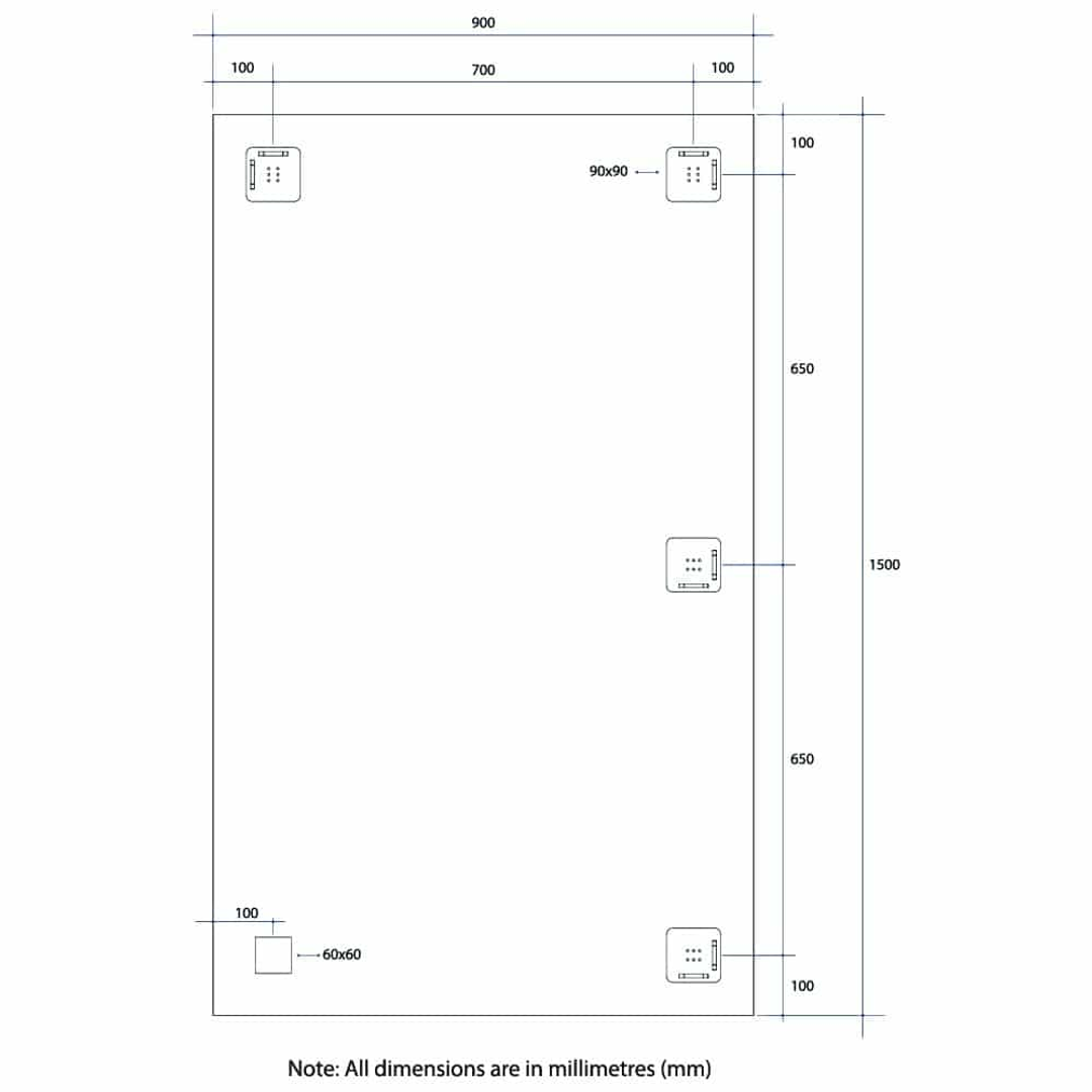 Thermogroup Jackson Rectangle Polished Edge Mirror 1500x900mm - With Hangers