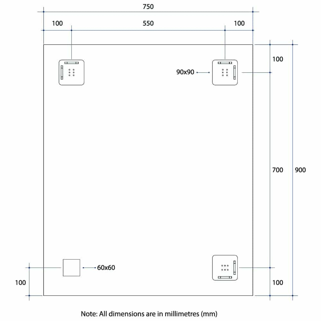 Thermogroup Sierra Rectangle Polished Edge Mirror with Sandblasted Border 900x750mm - With Hangers and Demister