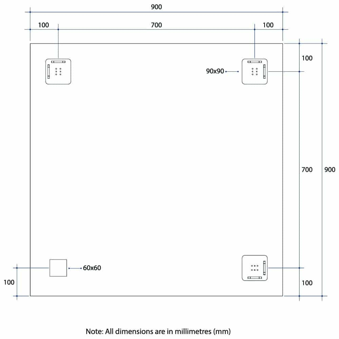 Thermogroup Jackson Rectangle Polished Edge Mirror 900x900mm - With Hangers