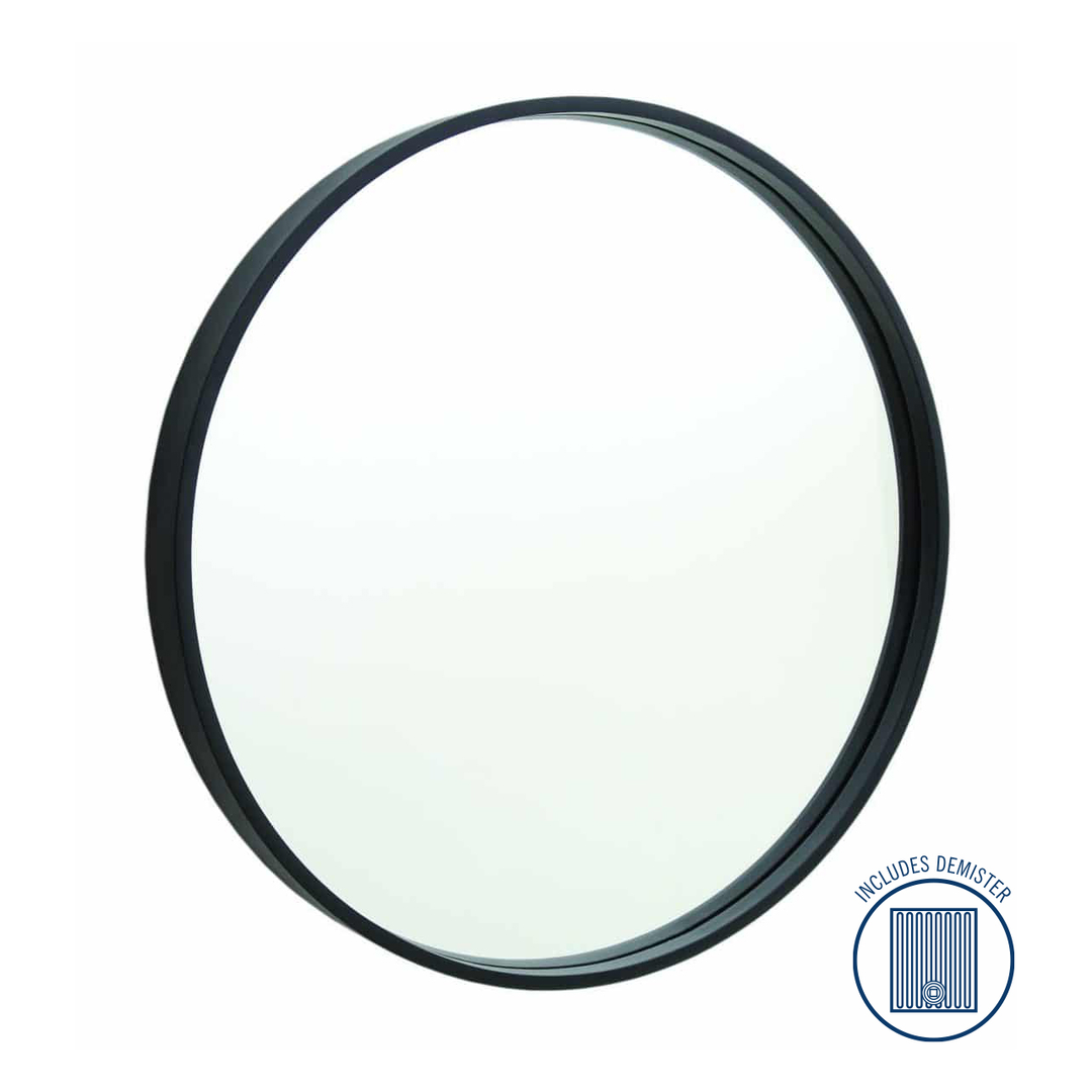 Thermogroup Contractor 900mm Diameter Round Black Frame Mirror - With Demister