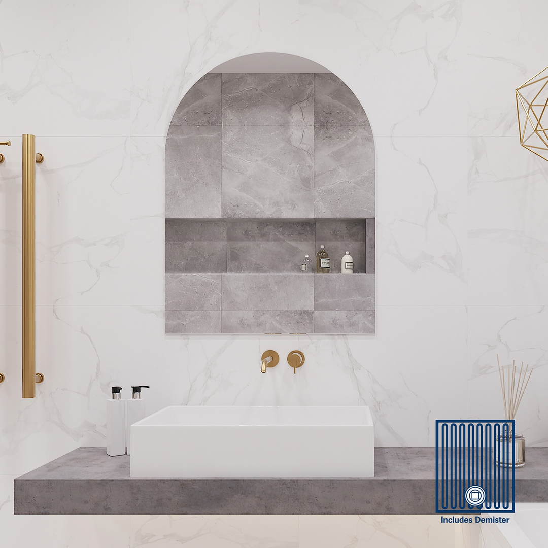 Aspen Polished Edge Arch Thermogroup Mirror 500x800mm - Glue to Wall and Demister