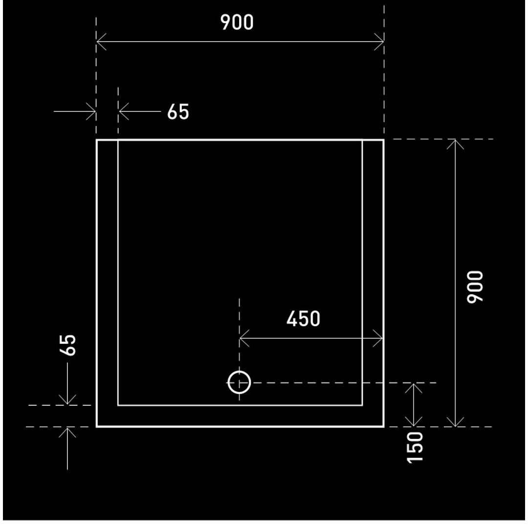 Aspire Lightweight Shower Base 900X900 Smc Cntr R/Outlt - White