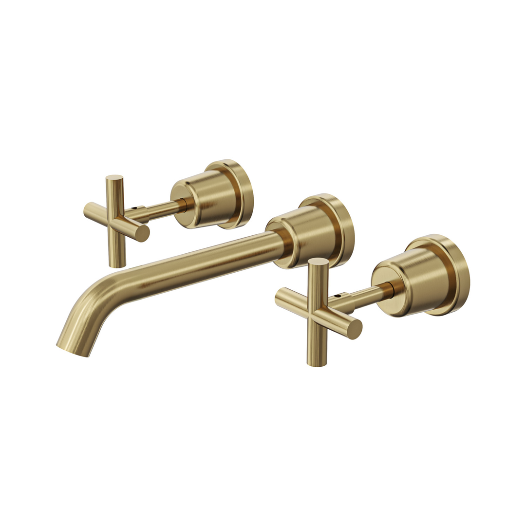 Aspire Air Cross Handle 3 Piece Basin/Bath Set - Brushed Brass