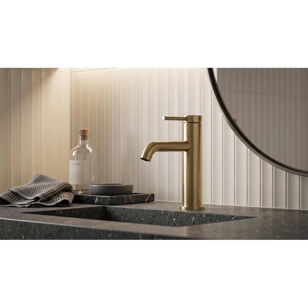 Aspire Air Pin Lever Basin Mixer - Brushed Brass