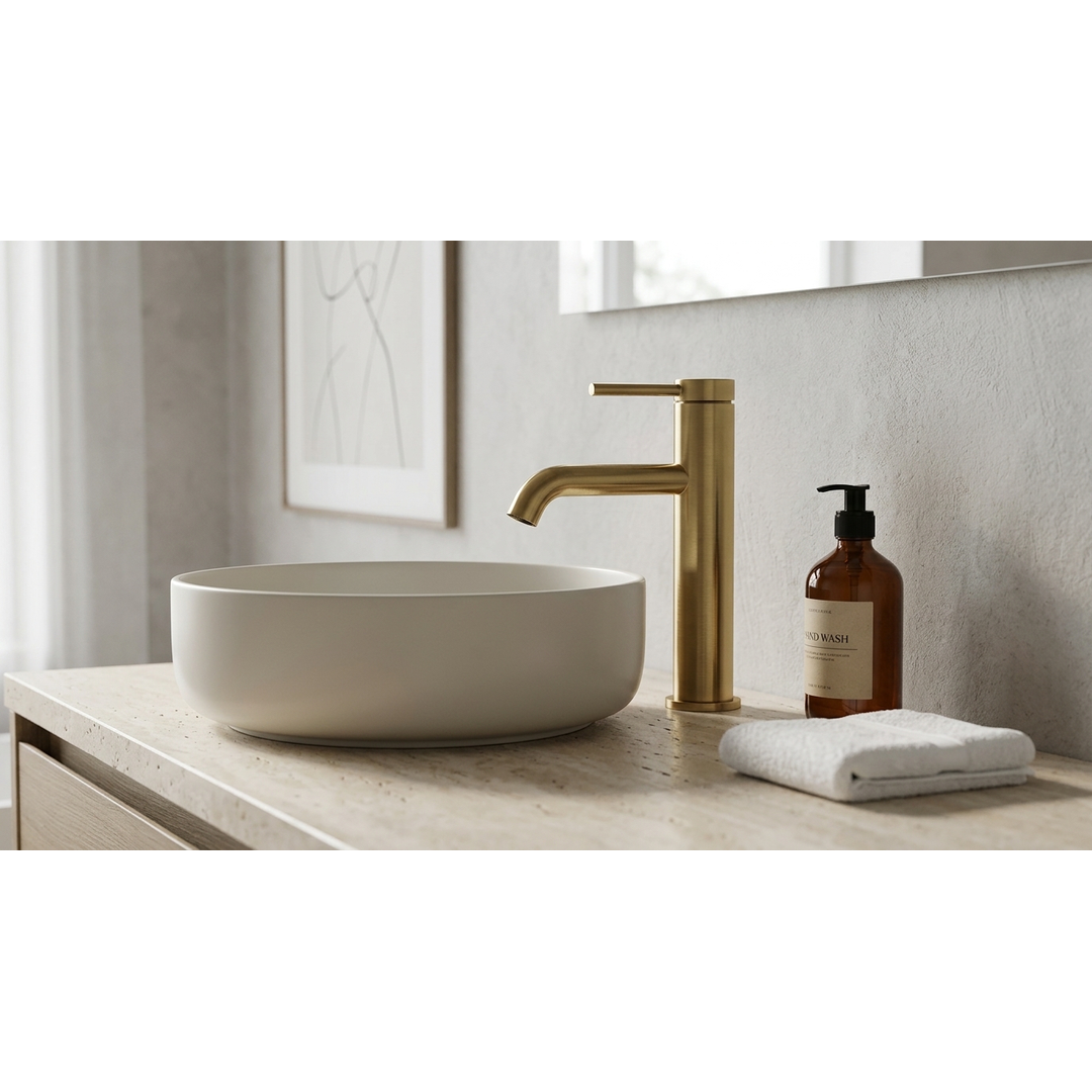 Aspire Air Pin Lever Basin Mixer - Brushed Brass