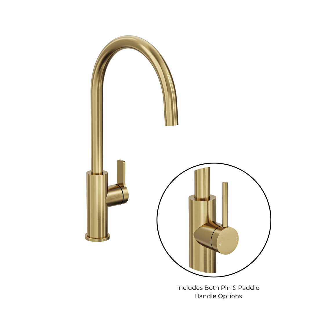 Aspire Air Pin Lever Kitchen Mixer (Non-Pullout Pin And Paddle Inc) - Brushed Brass