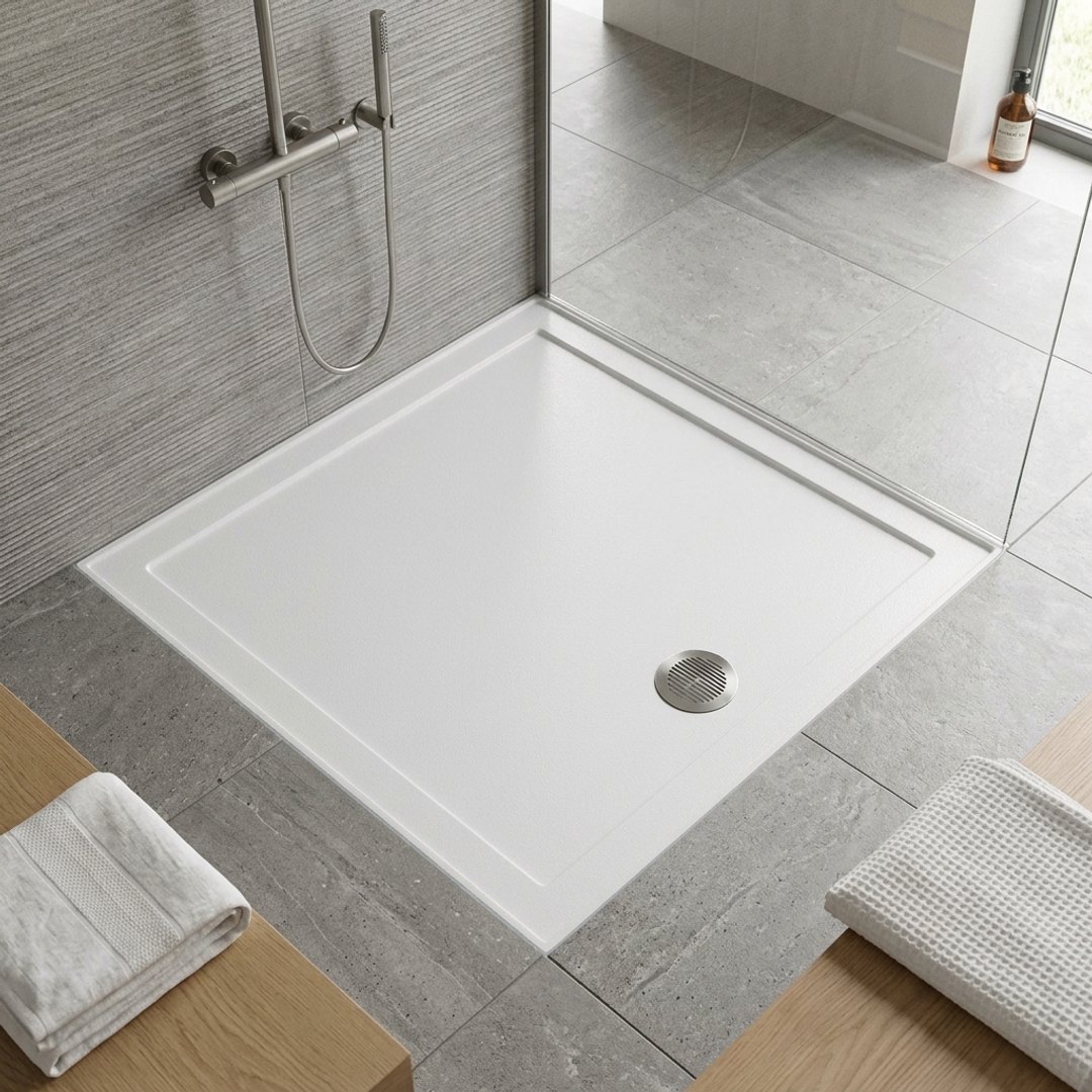 Aspire Lightweight Shower Base 900X900 Smc Cntr R/Outlt - White
