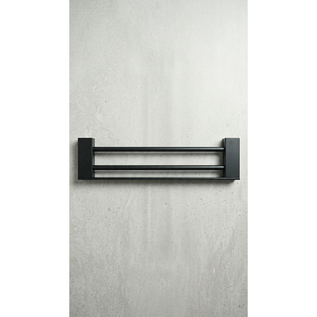 Aspire Midnight 600Mm Double Towel Rail - Matte Black